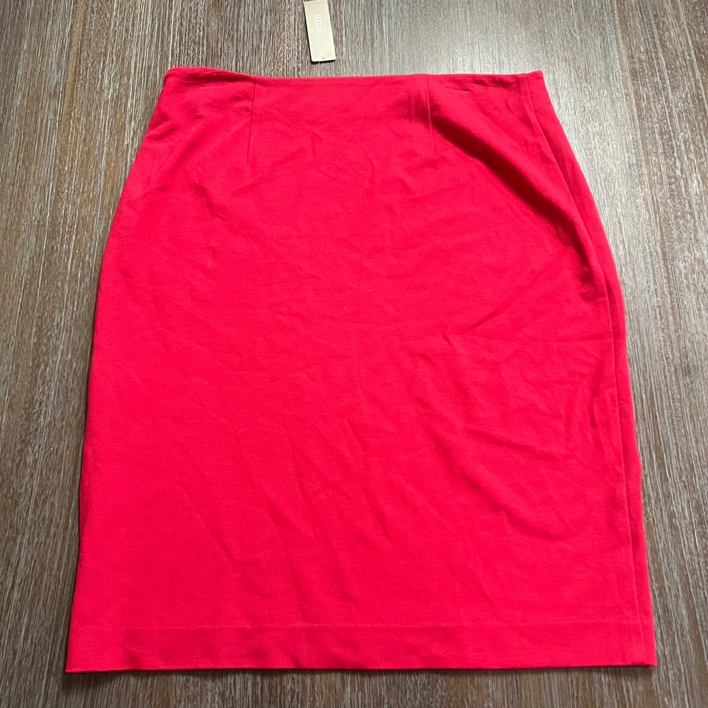 Chicos Women's Solid Renaissance Red Ponte Pencil Skirt With Gold Zipper - Picture 2 of 16